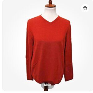 J. Crew Women's Alpaca Merino Wool Blend Orange V-Neck Pullover Sweater.